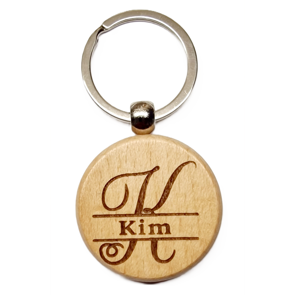 Personalised Wooden Initial & Name Keyring – 39 mm Laser Engraved Gift