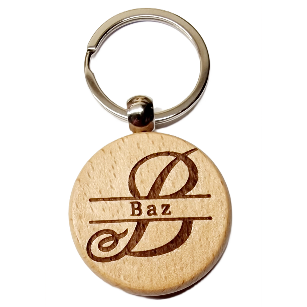 Personalised Wooden Initial & Name Keyring – 39 mm Laser Engraved Gift
