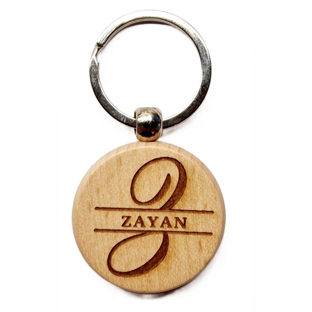 Personalised Wooden Initial & Name Keyring – 39 mm Laser Engraved Gift