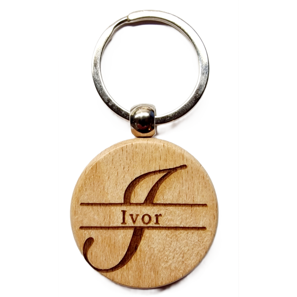 Personalised Wooden Initial & Name Keyring – 39 mm Laser Engraved Gift
