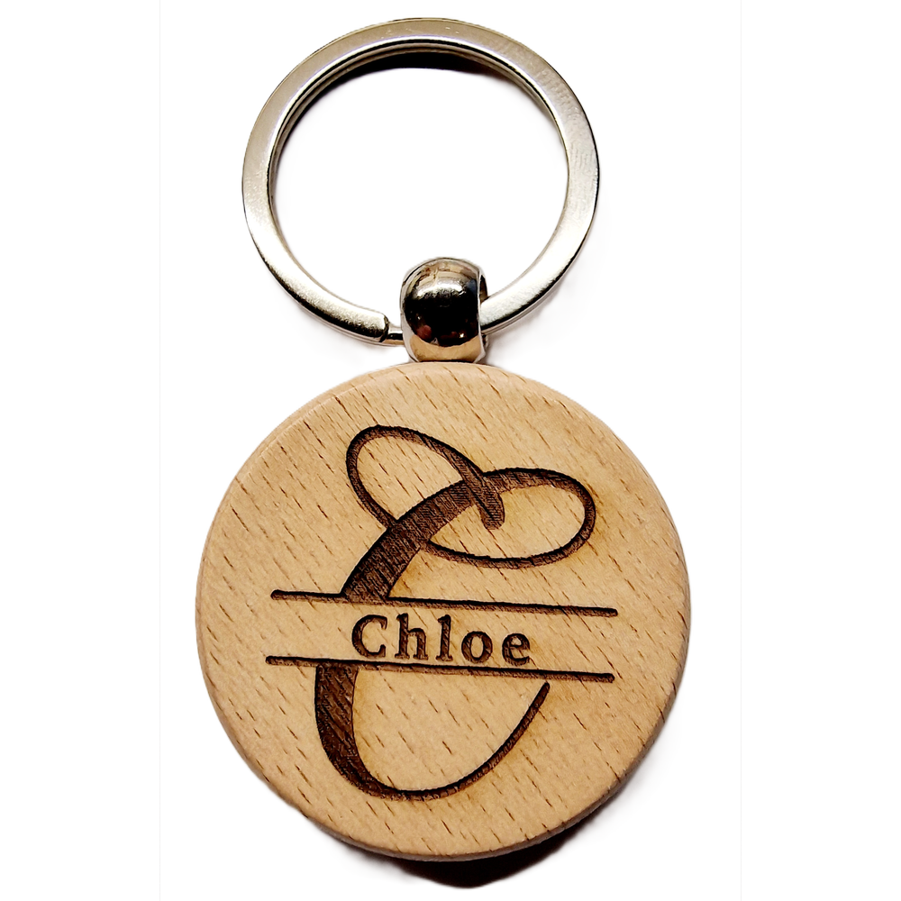 Personalised Wooden Initial & Name Keyring – 39 mm Laser Engraved Gift