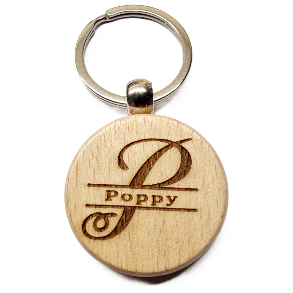 Personalised Wooden Initial & Name Keyring – 39 mm Laser Engraved Gift