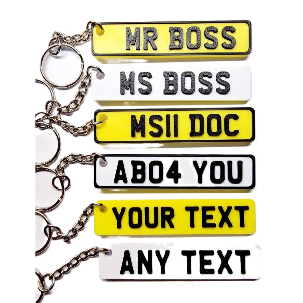 3D Personalised Keyring Keychain Name fob tag Handmade UK Car Reg.