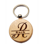 Personalised Wooden Initial & Name Keyring – 39 mm Laser Engraved Gift