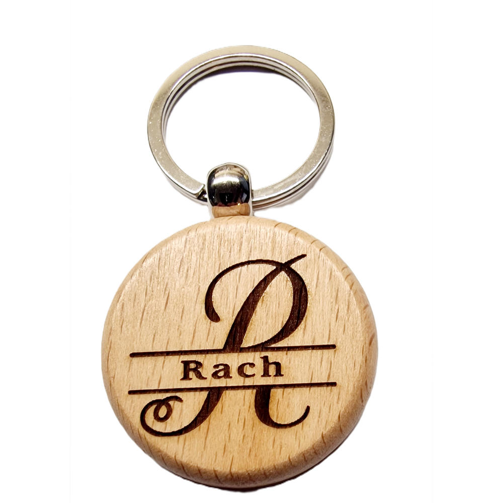 Personalised Wooden Initial & Name Keyring – 39 mm Laser Engraved Gift