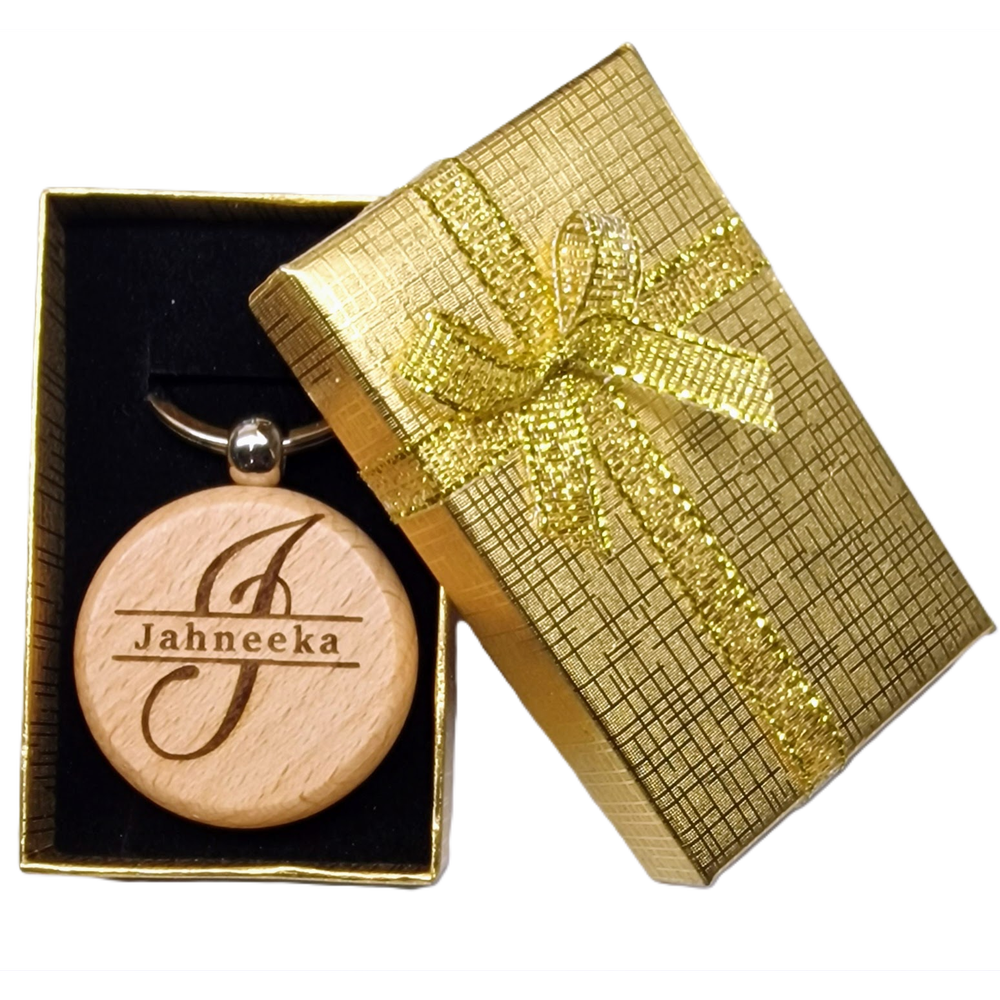 Personalised Wooden Initial & Name Keyring – 39 mm Laser Engraved Gift
