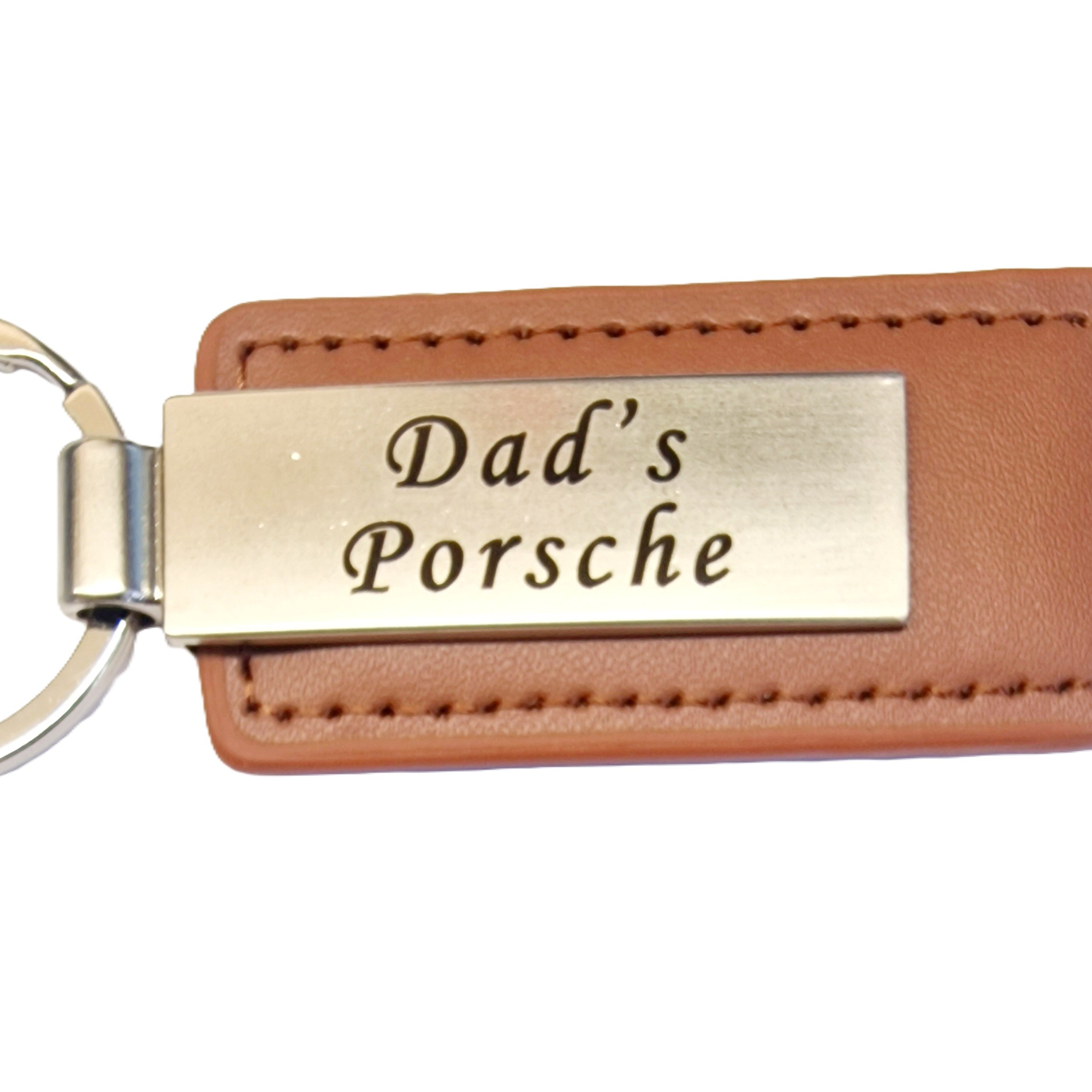 Personalised Car Keyring Custom Engraved Metal with PU Leather