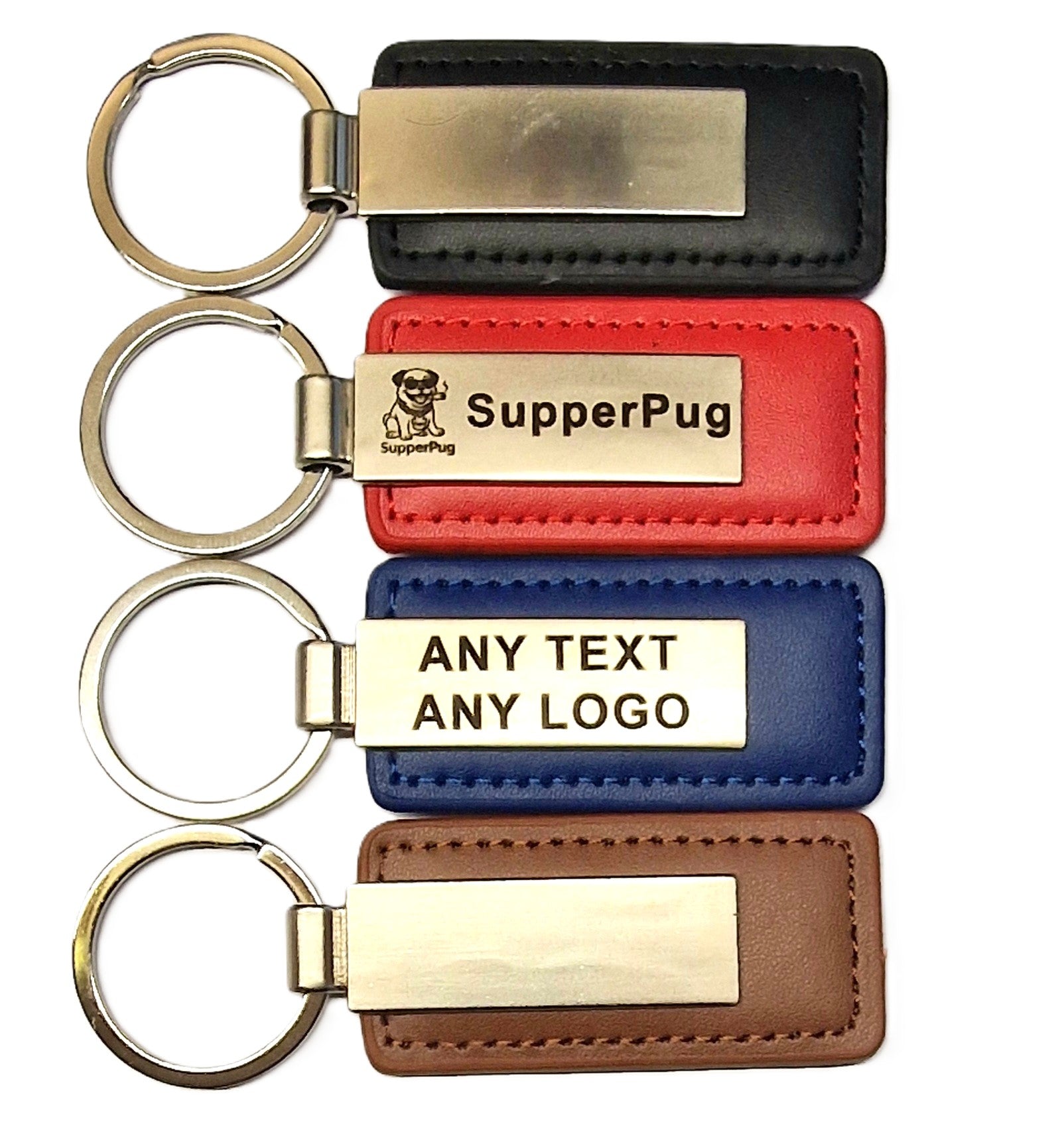 Personalised  Keyring Custom Engraved Metal with PU Leather