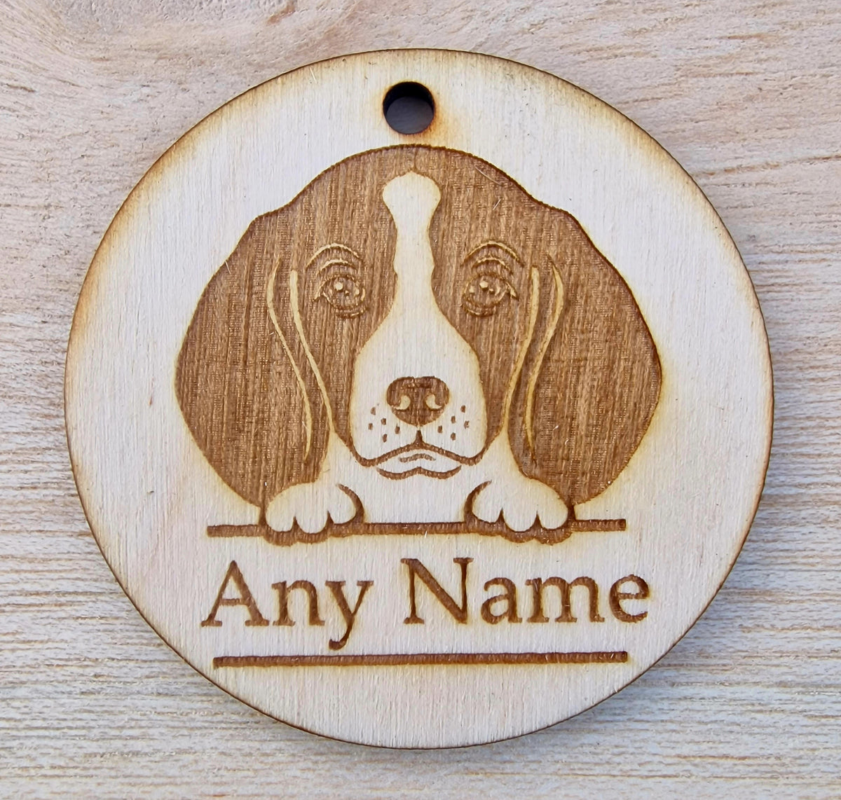 Personalised Wooden Dog Collar Tag with Breed and Name