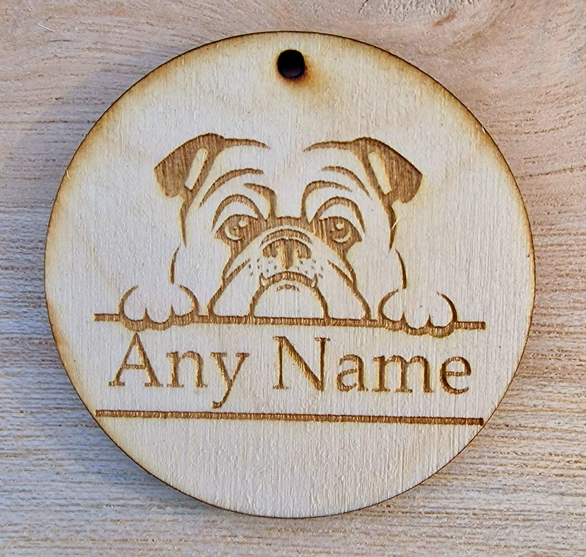 Personalised Wooden Dog Collar Tag with Breed and Name