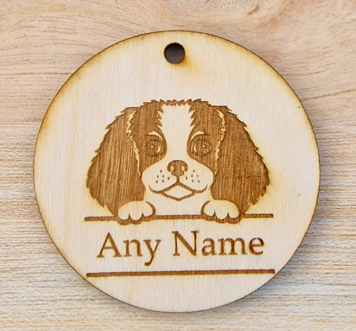 Personalised Wooden Dog Collar Tag with Breed and Name