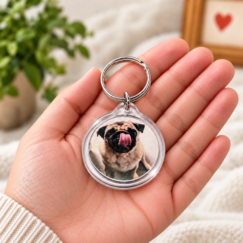 Personalised Double-Sided Photo Keyring – Round Custom Picture Gift