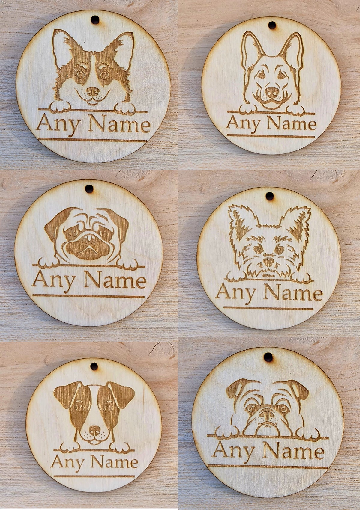 Personalised Wooden Dog Collar Tag with Breed and Name