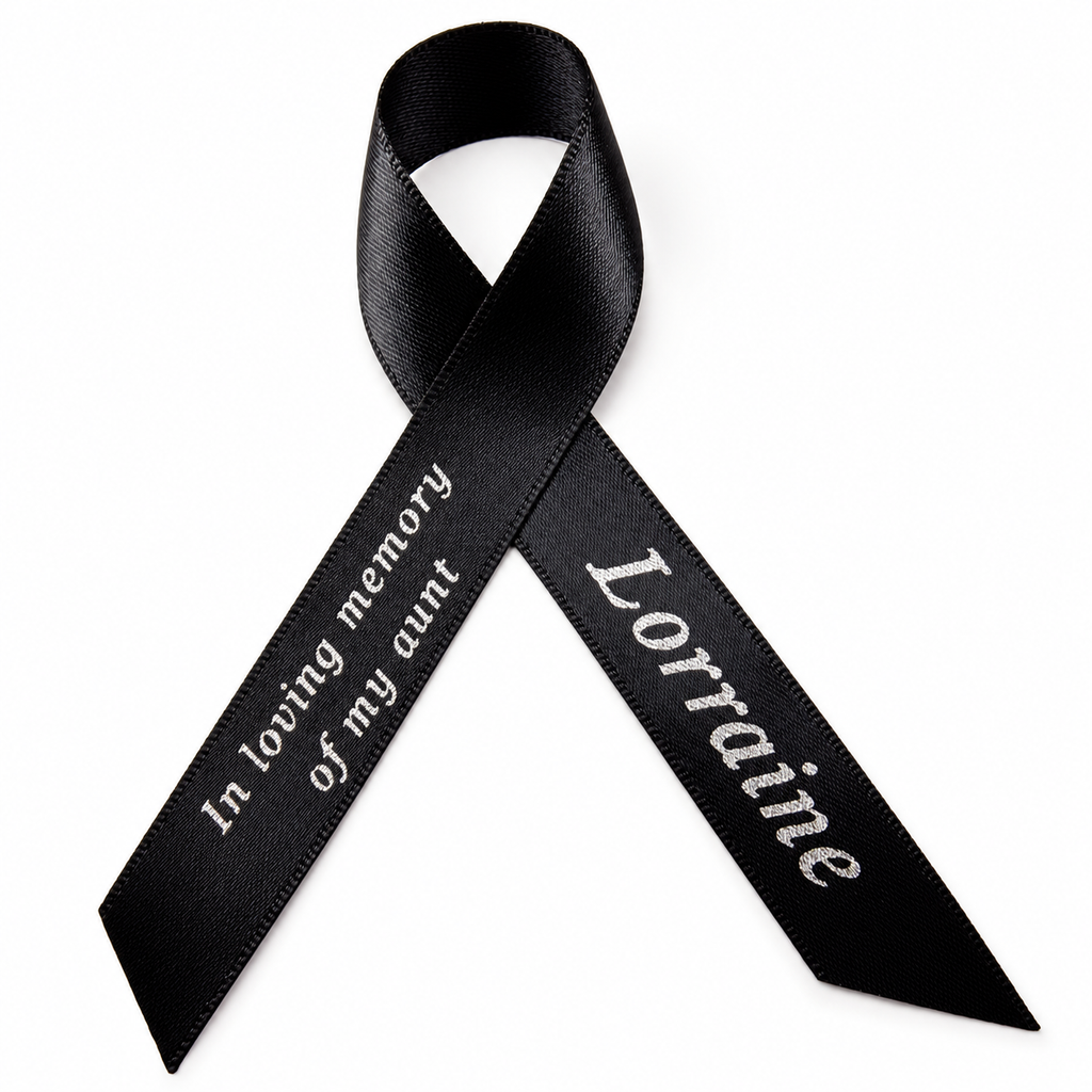 Personalised Memorial Ribbon – Custom Funeral Tribute, 15 mm