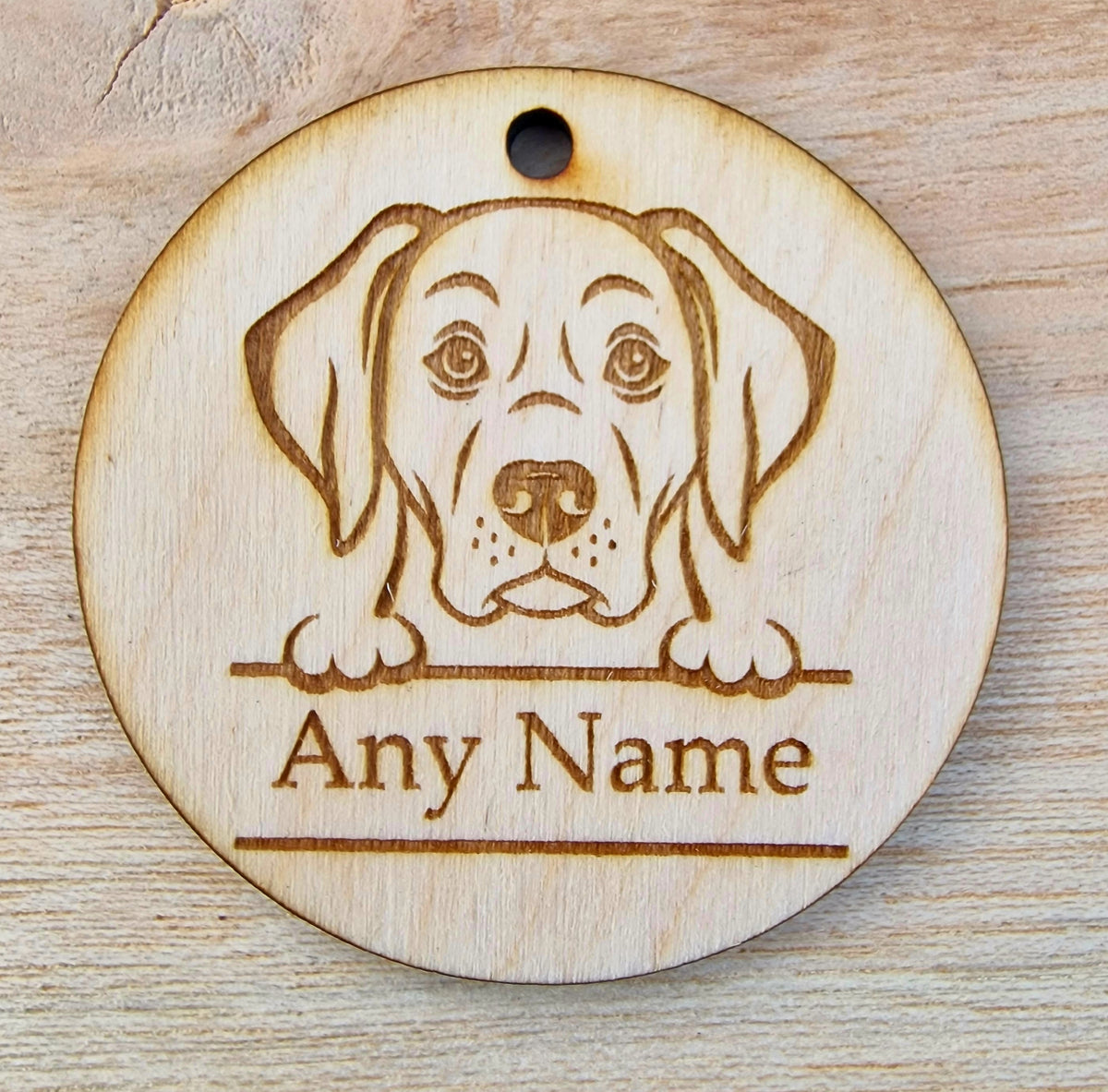 Personalised Wooden Dog Collar Tag with Breed and Name