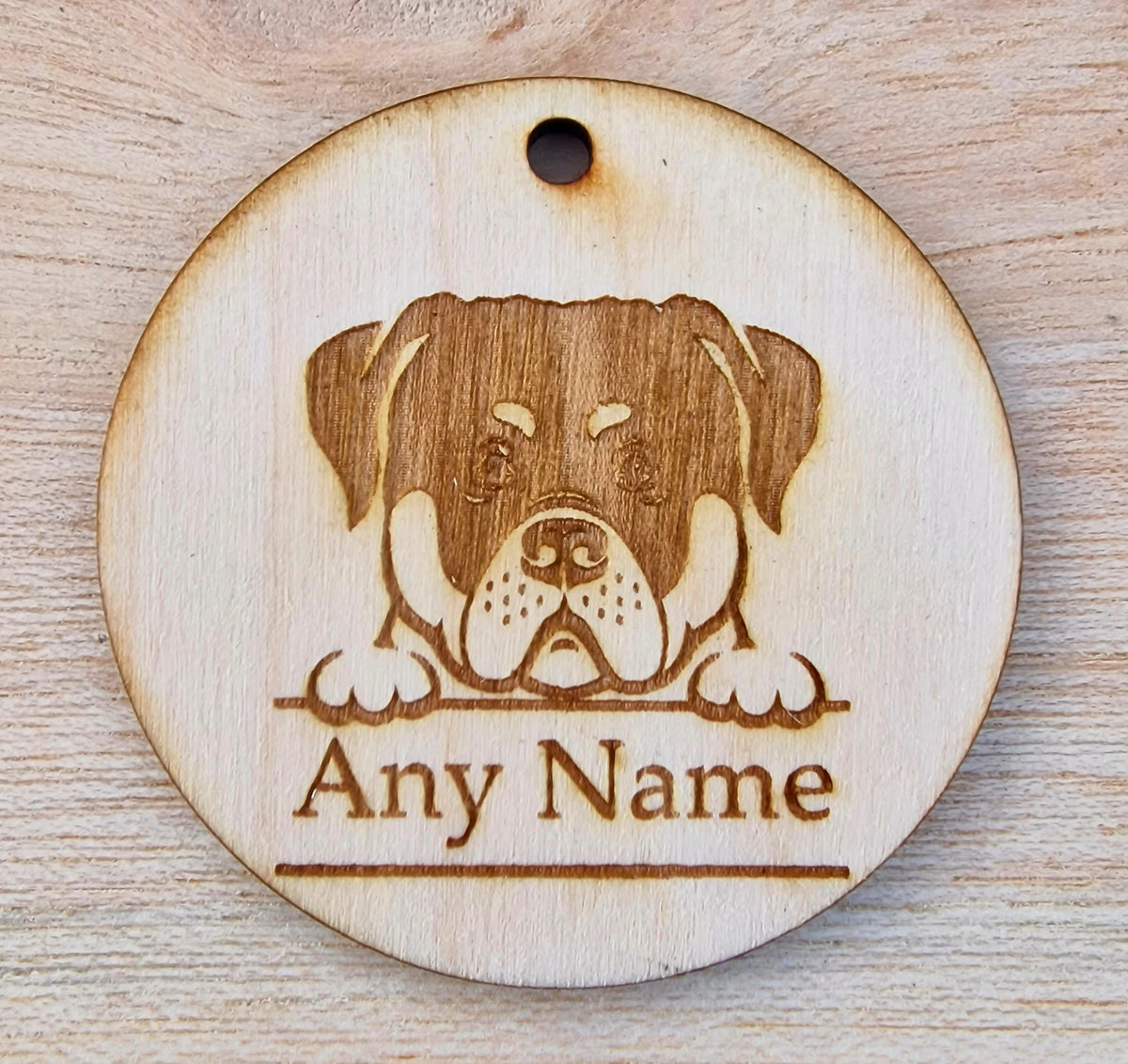 Personalised Wooden Dog Collar Tag with Breed and Name