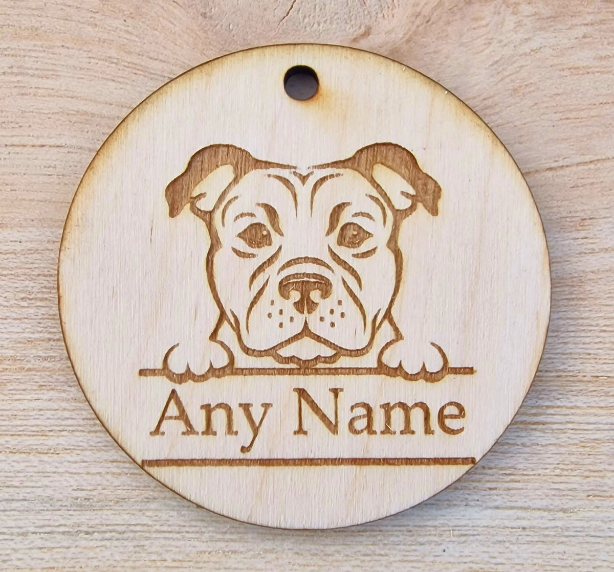 Personalised Wooden Dog Collar Tag with Breed and Name