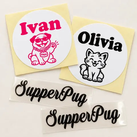 Paper and vinyl personalised name stickers