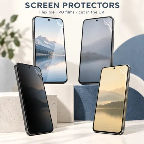 Four flexible phone screen protector finishes